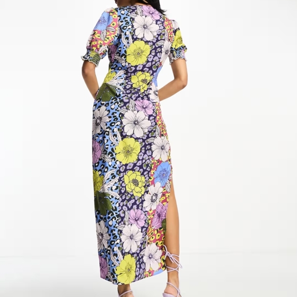 NWT Vila v neck midi tea dress with side split in mixed floral print - Picture 4 of 9